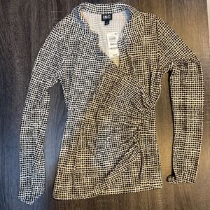 NWT INC International Concepts Womens Small Black White Faux‎ Wrap Long Sleeve